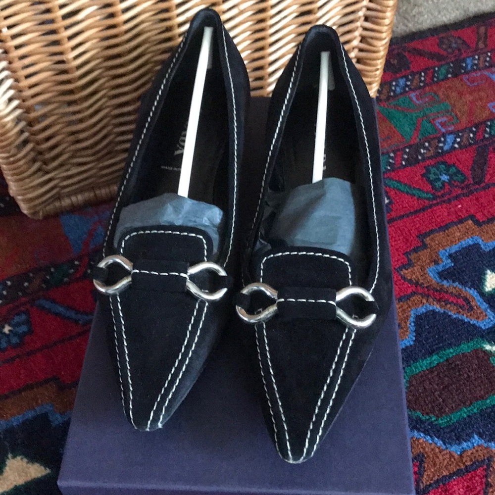Prada suede leather black kitten heels!
